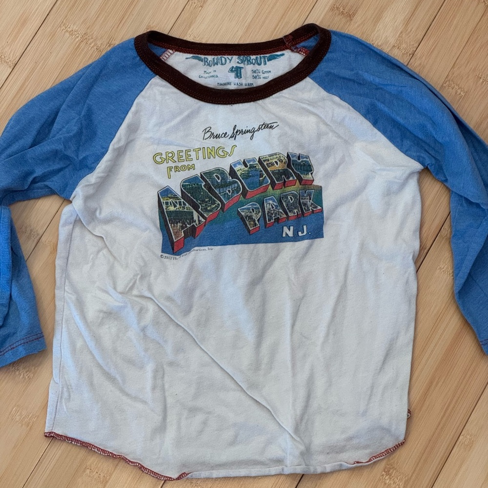 Rowdy Sprout Boys White & Blue Raglan Long Sleeve Tee